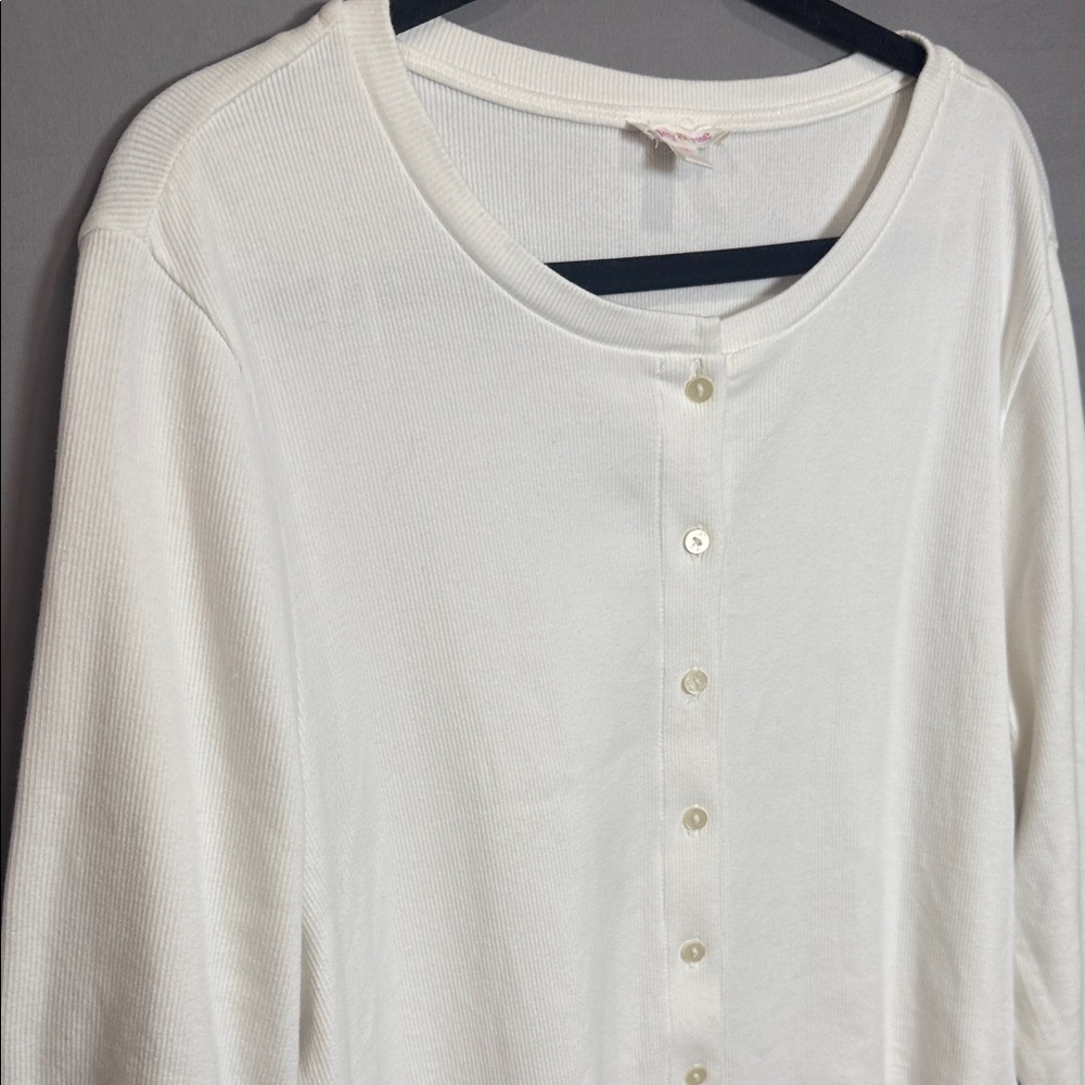 💜 Riley & Rae White Ribbed Cardigan Top XL Button Front Cropped - Picture 4 of 10